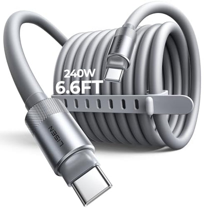 LISEN 6.6FT USB C Cable Fast Charging, Chubby 240W Cable USB C to USB C Fast Charging Soft Silicone USBC to USBC Parallel Cable for iPhone 17 Pro Max 16 15 Samsung S25 Ultra MacBook Pro Air iPad Grey - color: Grey, size: 6.6FT