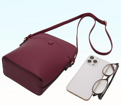 Small Crossbody Bag with Gold Hardware, Mini Shoulder Purse with Adjustable Strap - color: Wine