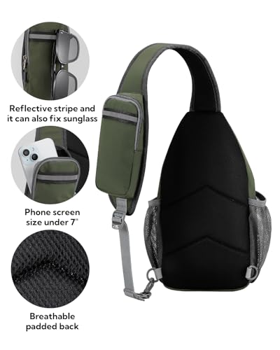 WATERFLY Crossbody Sling Backpack Sling Bag Travel Hiking Chest Bag Daypack | Small Hiking bag,Multi-compartment storage,Water-resistant,Breathable back pad,Reversible adjustable shoulder strap - color: Dark Green