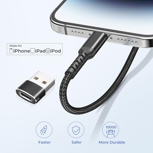 Basesailor USB C to Lightning Charger Cable 3.3FT with USB A Adapter - color: Black, size: 3.3FT/1M