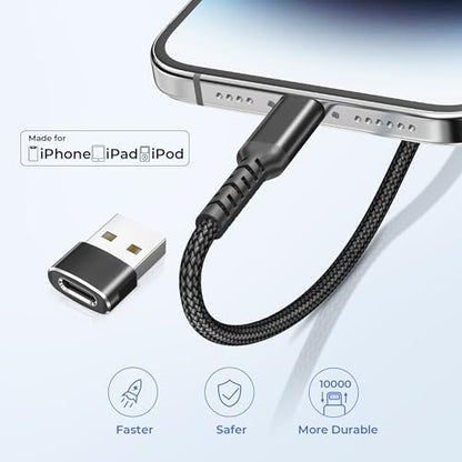 Basesailor USB C to Lightning Charger Cable 3.3FT with USB A Adapter - color: Black, size: 3.3FT/1M