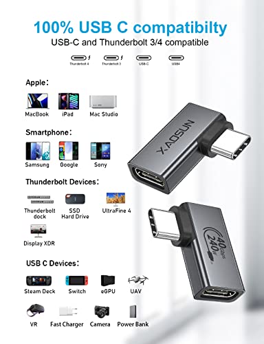 XAOSUN 40Gbps 90 Degree USB C Adapter, Right Angle USB4.0 Converter 2-Pack - color: Right Angle