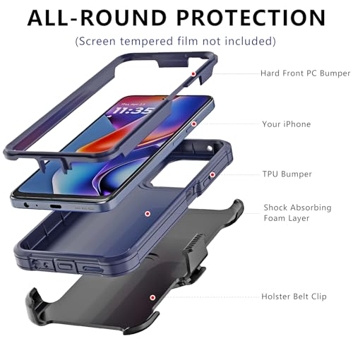 for Motorola Moto G 2026/2025 Case, for Moto G Play 2026 Case with Belt Clip Holster, Heavy Duty 2-Layer Protection, Anti-Drop, Shockproof Phone Cover (Navy Blue) - color: Navy Blue