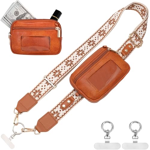 Clip and Go strap for phone with Leather Wallet crossbody phone - color: Dark Brown