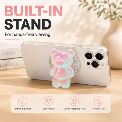 Magnetic 3D Bear Phone Grip Stand, MagSafe Compatible — Opal Pink - color: Opal Pink