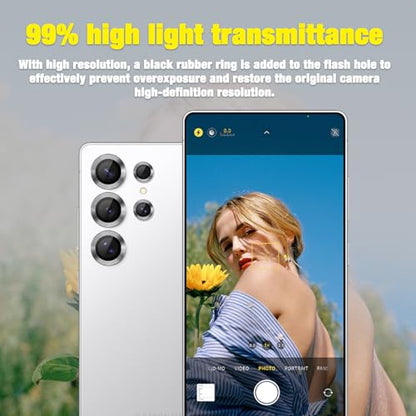 Camera Lens Protector for Samsung Galaxy S25 Ultra 5G, 9H Tempered Glass Individual Metal Ring Camera Cover, Case Friendly Camera Protector for Galaxy S25 Ultra - Titanium Whitesilver