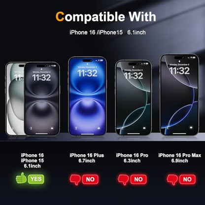 2 Pack Matte Privacy Screen Protector for iPhone 16 / iPhone 15 6.1-inch with Easy Installation Tool, Anti Spy Anti Glare 9H Tempered Glass Film, Dynamic Island Compatible, Case Friendly - size: iPhone 16/15-6.1 Inch