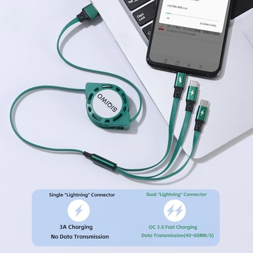 SIQIWO Retractable Multi USB C Charging Cable 3 in 1, QC3.0 Fast Charger - color: Green