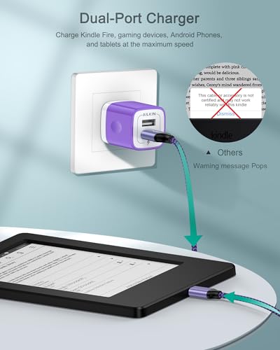 PS4 Controller Charging Cable with Dual USB Charger Block – Micro USB Cable - color: Purple, style: Micro
