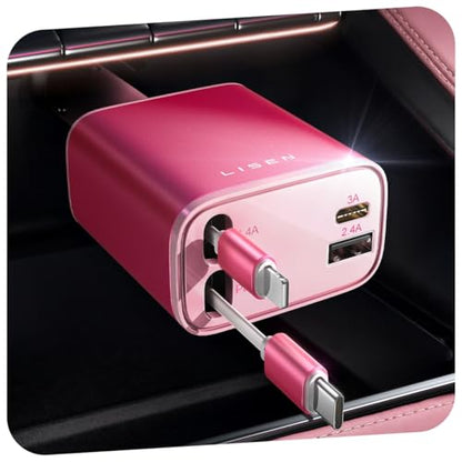 LISEN Retractable Car Charger, Pink-White - color: White-Pink, size: 31.5 Inch