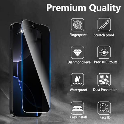 3+3 Pack Privacy Screen Protector Designed for iPhone 16 Pro With 3 Pack Camera Lens Protector,Full Coverage Anti-Spy Tempered Glass Film,9H Hardness,Bubble Free,Easy to Install - color: iPhone 16 Pro FK33
