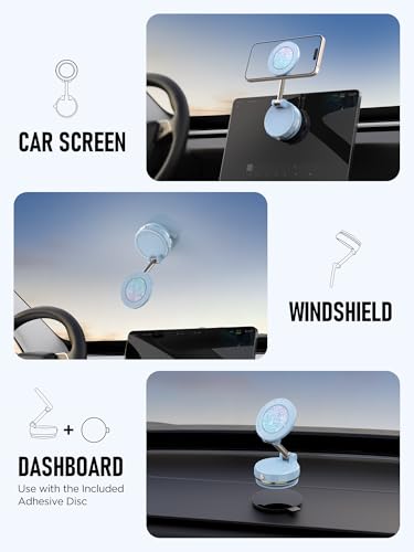 Upgraded Vacuum Magnetic Car Phone Holder for MagSafe[108+LBS Strongest Suction & 3000gf Strongest Magnetic],360° Adjustable Suction Cup Phone Mount for Car,Gym,Mirror,Men Women-Blue - color: Blue