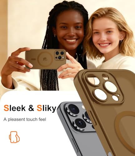 Magnetic Case for iPhone 16 Pro Case with Screen Protector+Wrist Strap | Compatible with MagSafe,Full Camera Protection,Slim Translucent Matte Phone Cover,Brown - color: Brown