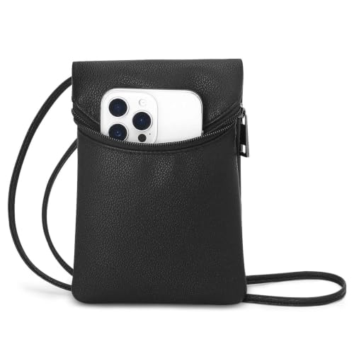 Small Crossbody Women Cell Phone Purse Wallet Bag With Shoulder Strap - color: Black/Pu-lychee