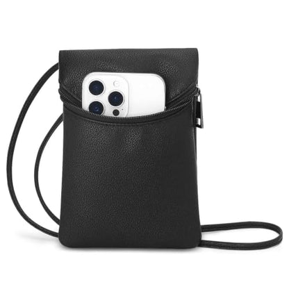 Small Crossbody Women Cell Phone Purse Wallet Bag With Shoulder Strap - color: Black/Pu-lychee