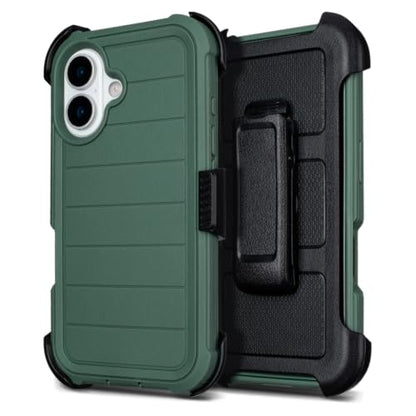Defender Phone Case for iPhone 16 Case with Clip Holster Kickstand Green | for iPhone 16 Case Heavy Duty iPhone16 Phone Case Rugged 2 Layers of Sturdy,Anti-Drop for Phone Case iPhone 16Case Protective - color: Green