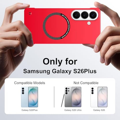 Frameless Slim Case for Samsung Galaxy S26 Plus, Silky Touch, Hard PC Matte Back, Exposed Sides Compatible with Mag-Safe, Anti-Scratch Shockproof Protective Cover for Samsung S26 Plus 5G (Red) - color: Red