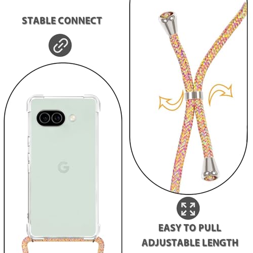 for Google Pixel 10A Crossbody Case Clear Neck Hanging Strap Adjustable Shoulder Lanyard Phone Cover Women Girls Soft TPU Slim Anti-Drop Protection Mobile Case for Pixel 10A - Rainbow - size: for Google Pixel 10A