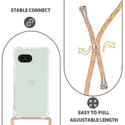 for Google Pixel 10A Crossbody Case Clear Neck Hanging Strap Adjustable Shoulder Lanyard Phone Cover Women Girls Soft TPU Slim Anti-Drop Protection Mobile Case for Pixel 10A - Rainbow - size: for Google Pixel 10A
