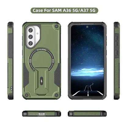for Galaxy A37/A36-5G Case Military-Grade Dropproof Phone/Invisible Kickstand with MagSafe/HD Screen Protector, Protective Magnetic Phone Cover for Samsung Galaxy A37 4G/5G&A36 5G (Green) - color: Green