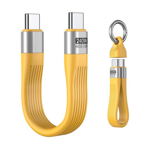 VAFOTON PD 240W Short USB C Cable/USB 4.0 USB C Short Cable/40Gbps Transfer - color: Yellow
