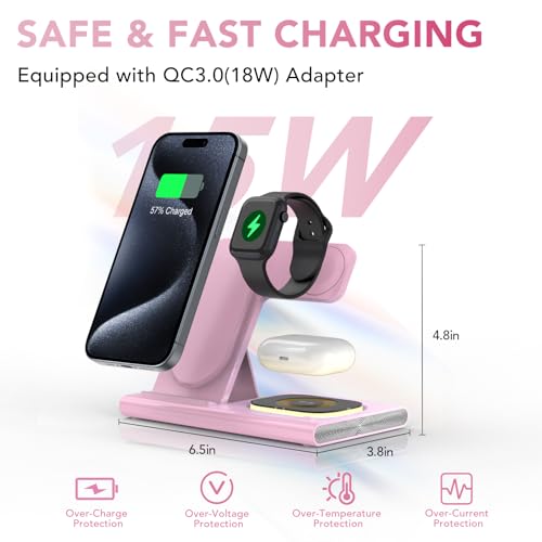 3 in 1 Foldable Charging Station for Apple Wireless Charger - color: Pink