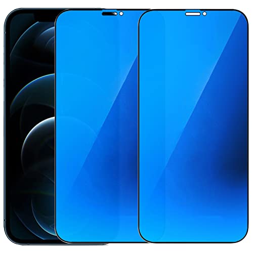 2 Pack Anti-Blue Privacy Tempered Glass Suit for iPhone 12 Pro Max Mirror Anti-Spy Screen Protector Anti-Peeping Film Electroplated 9H Hardness Anti-scratch 6.7 inch (Blue) - size: For iPhone 12 Pro Max