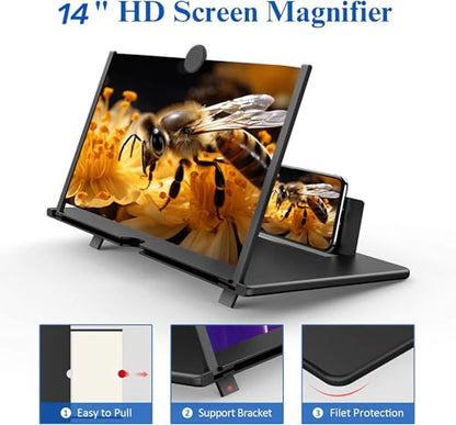 14 inch 3D HD Magnifying Screen Magnifier for Cell Phone - color: Black-14''