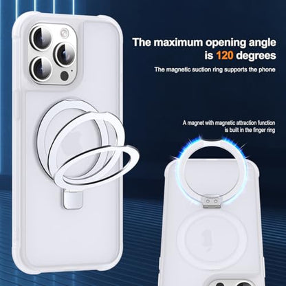 SKYLMW Compatible with iPhone 15 Pro Case with Stand,Translucent | iPhone 15 Pro Phone Case 6.1",Magnetic Ring Stand,Compatible with MagSafe,Military-Grade Protection,Great Grip Feeling - color: Translucent, size: Iphone 15 Pro