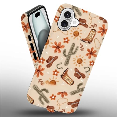 ZHEGAILIAN Case Compatible with iPhone 16 Plus,Denim Boots Cactus Design Phone Case,Matte Mixed Double-Layer Hard Shell+Soft Silicone TPU Shock Protective - color: Denim boots cactus, size: iPhone 16 Plus