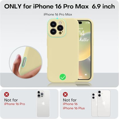 Vooii Compatible with iPhone 16 Pro Max Case, Liquid Silicone Upgrade [Camera Protection] [Soft Anti-Scratch Microfiber Lining] Shockproof Phone Case for iPhone 16 Pro Max 6.9 inch - Creamy Yellow - color: Creamy Yellow, size: iPhone 16 Pro Max