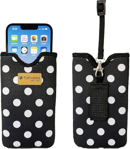 Tainada Neck Cellphone Sleeve Carrier w/Belt Loop (Black White Polka Dots) - color: Black White Polka Dots