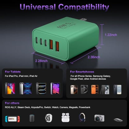 USB C Charger Block Fast Charging, 60W Phone Charger USBC Wall Plug Adapter - color: Green-2Pack
