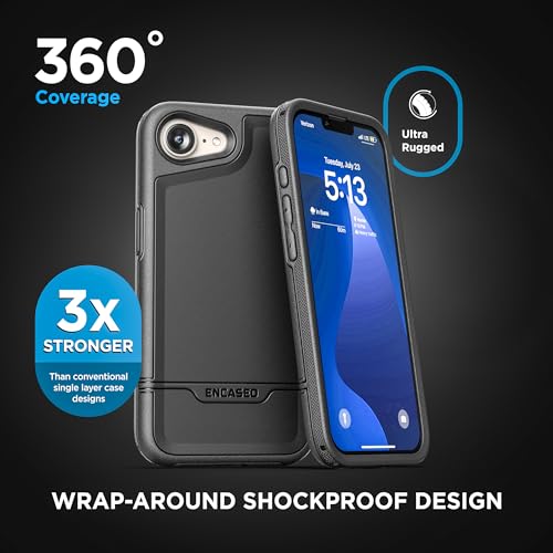ENCASED Shockproof Case for iPhone 17e, 16e (6.1") - Ultra Protective Heavy Duty Magnetic Phone Cover, Rebel Series (Black) - color: Black, size: iPhone 16e