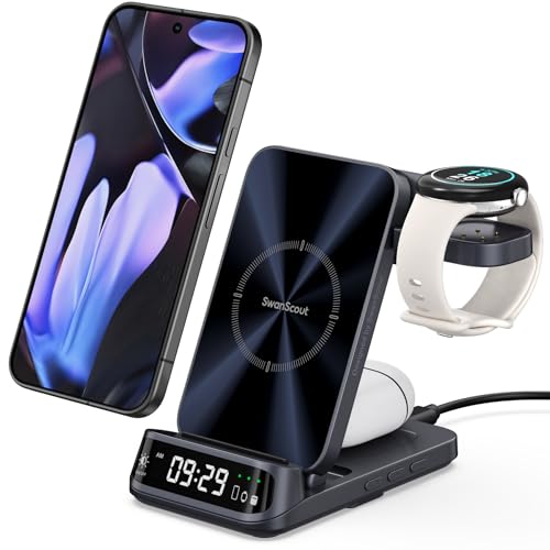Wireless Charger for Pixel Watch 3/2, 3 in 1 Charging Station for Google 10 Pro/10/9 Pro Fold/9 Pro/9/8/7/6/5/Pixel Buds Pro 2, SwanScout 708G2 (Not for Pixel Watch 4/1, No Adapter)