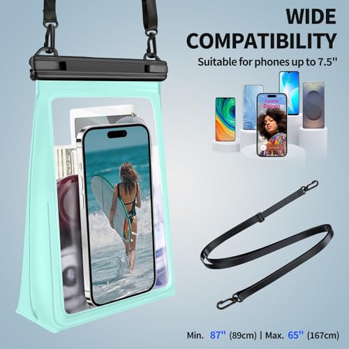 PEDVSTY Large Waterproof Phone Pouch with Sealing Strip, Floating Dry Bag | Expandable Space, Double Seals, IPX8 Waterproof Bag, Touch Screen, Fit All Phones, Kayak Pool Beach Cruise Essentials, Green - color: Green, size: Large (Up to 8.5")