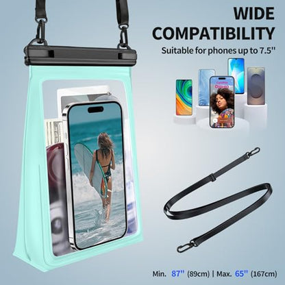 PEDVSTY Large Waterproof Phone Pouch with Sealing Strip, Floating Dry Bag | Expandable Space, Double Seals, IPX8 Waterproof Bag, Touch Screen, Fit All Phones, Kayak Pool Beach Cruise Essentials, Green - color: Green, size: Large (Up to 8.5")