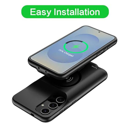Wireless Charging Case for Galaxy S25 Plus, Upgraded 12000mAh Rechargeable Portable Charging Case Compatible with Galaxy S25 Plus 5G (6.7 inch) with Carplay Extended Battery Pack Charger Case (Black) - size: Galaxy S25 Plus -12000mAh