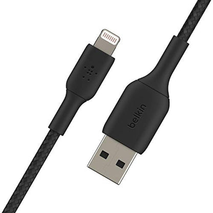 Belkin USB A to Lightning Braided Cable 3.3ft Fast iPhone Charger Cord - color: Black, style: 3.3 ft