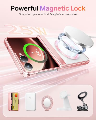 Meifigno for Samsung Galaxy Z Flip 8 Case Compatible with MagSafe,Rose Gold | Raised Camera Protection, Rugged Hinge Protection, Metallic Glossy Plated Edge & Crystal Clear Back, Detachable Glitter Card - color: Rose Gold, size: Z Flip 8