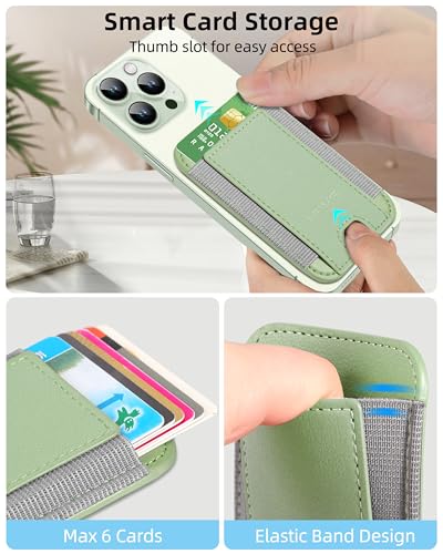 HiWe for MagSafe Wallet, 7 Cards Holder for Phone Case, RFID Blocking - color: Matcha Green Wallet - Grey Band