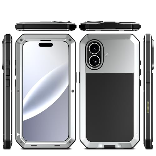 Compatiable with iPhone 17 Case,360 Full Body Protective Cover Heavy Duty Shockproof [Tough Armour] Aluminum Alloy Metal Case with Silicone Built-in Screen Protector - Silver - color: Silver