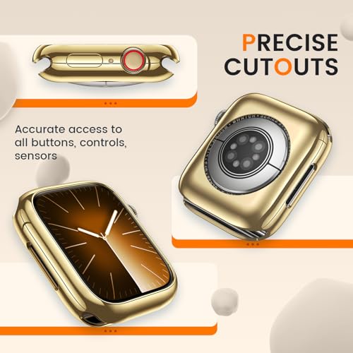 [2 Pack] Bumper Case for Apple Watch Series 9/8/7 45mm, Gold - color: Gold+Gold, size: 45 mm Series 9/8/7
