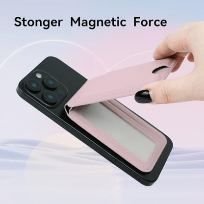 for MagSafe Wallet，Leather Magnetic Wallet for Phone with Adjustable Stand，5 Magnetic Credit Card Holder RFID Blocking for iPhone 17 16 15 14 13 12 Air Pro Max Series Cases(Pink) - color: Pink