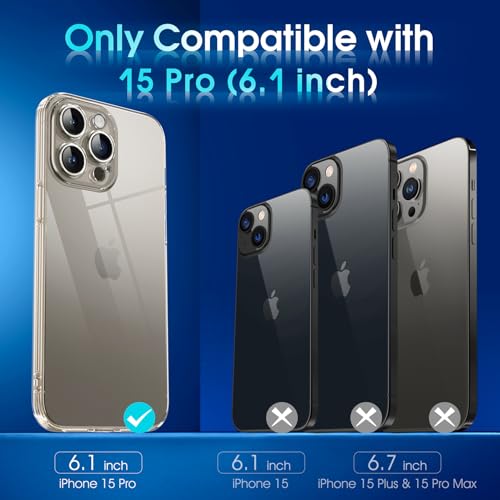 Supdeal Crystal Clear Case for iPhone 15 Pro, [Not Yellowing] [Camera Protection] [Military Grade Drop Tested] Transparent Shockproof Protective Soft Silicone Slim Cover, 6.1 inch, Transparent - color: Transparent, size: iPhone 15 Pro