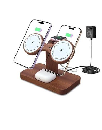 Compatible with Magsafe Dual Phone Charging Station for Apple Devices,Two Phone Wireless Charger for iPhone 17/16/15/14/13,AirPods & Apple Watch,Wood Charger Stand,Gift for Men Dad Boyfriend