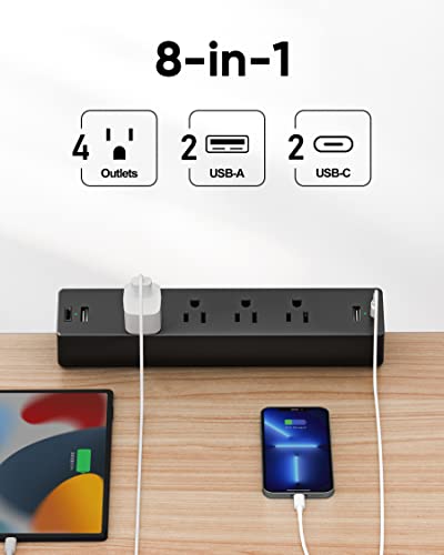 Desk Clamp Power Strip, 4 AC Outlets 4 USB Ports, Fit 1.7'' Tabletop Edge - size: 10FT