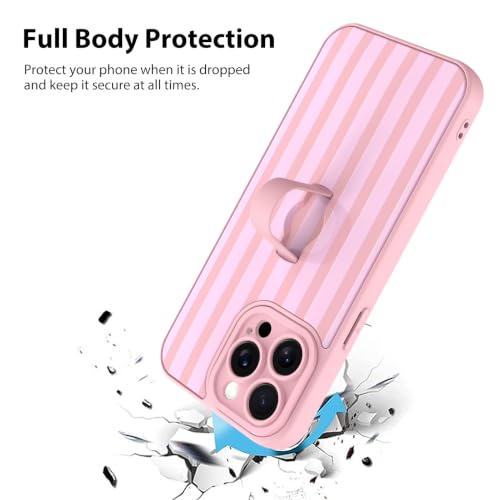 KANGHAR Compatible with iPhone 15 Pro Case Stripes Pattern -Pink | Silicone Cute, Wristband Kickstand Camera Protection Soft Slim Cover for Girls Women - color: Pink-Stripes, size: iPhone 15 Pro