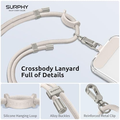 SURPHY Phone Lanyard Crossbody, Phone Strap Crossbody with 2 Tether Tabs - color: Stone
