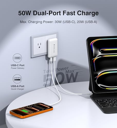 [2-Pack] Ultra Thin Flat USB Wall Charger 40W Dual Port USB C Charger Block - color: White